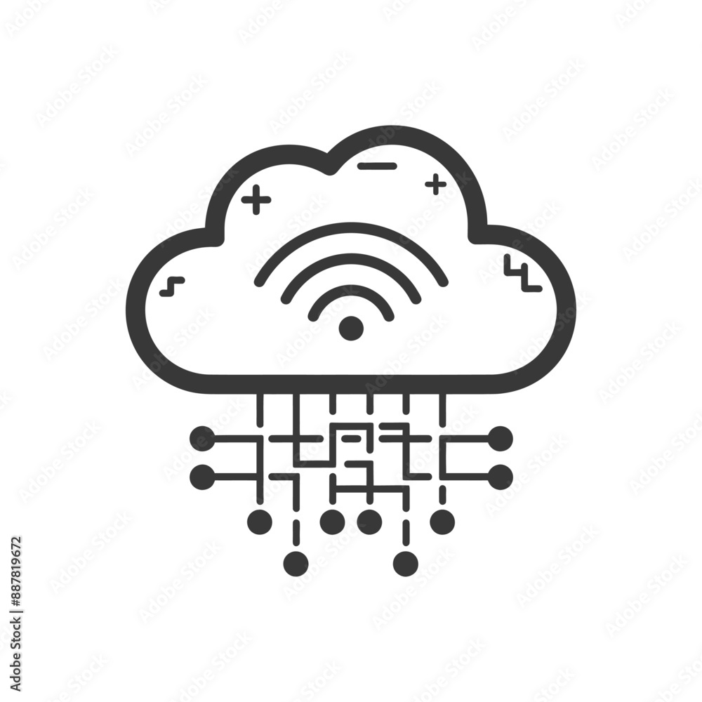 Aufkleber cloud computing: wireless network & circuit board connection icon