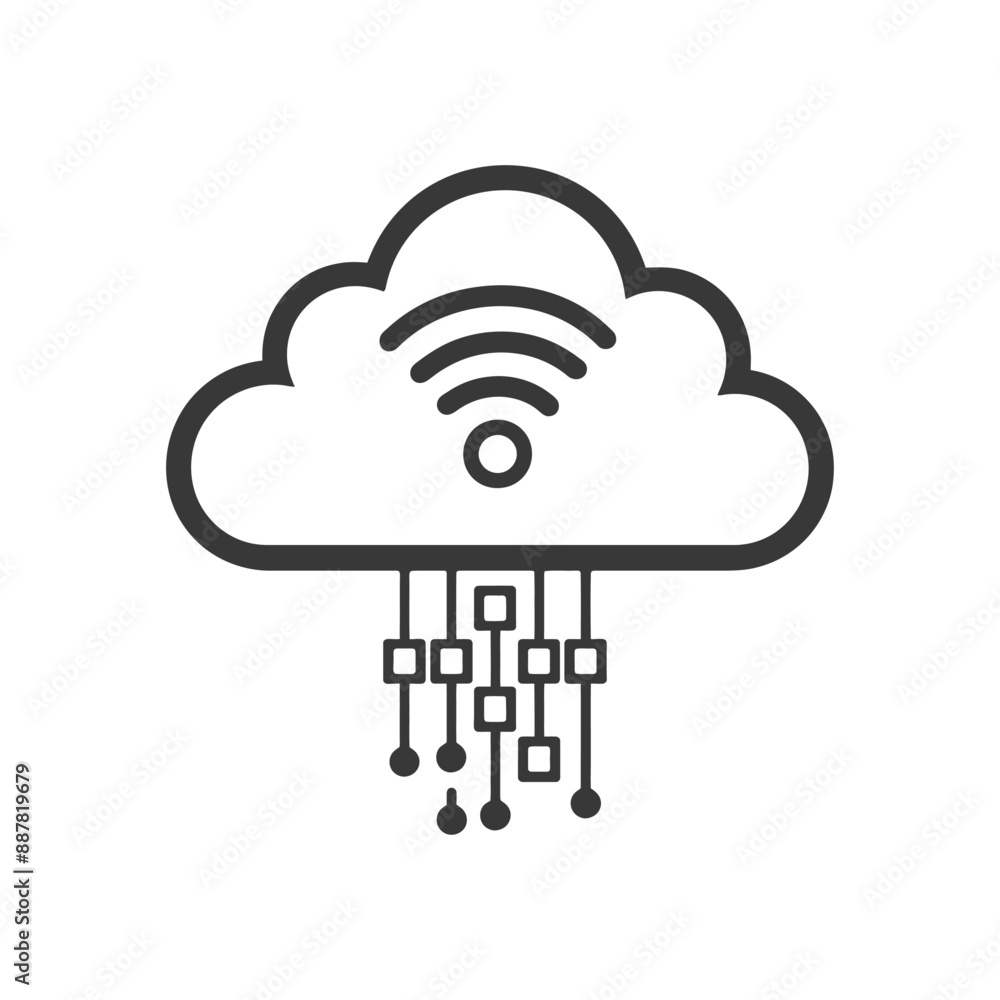 Poster cloud computing icon: wireless data streaming & storage