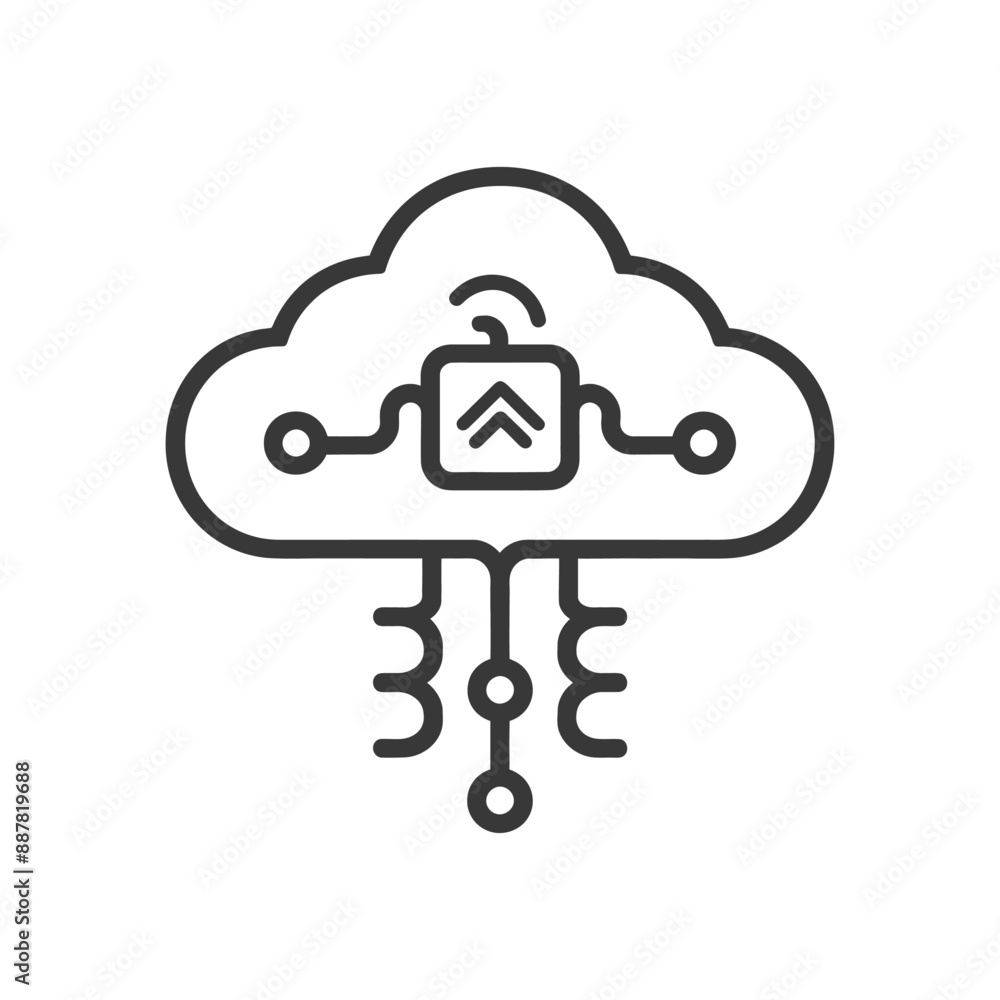 Poster cloud computing iot device connection: minimalist line art icon