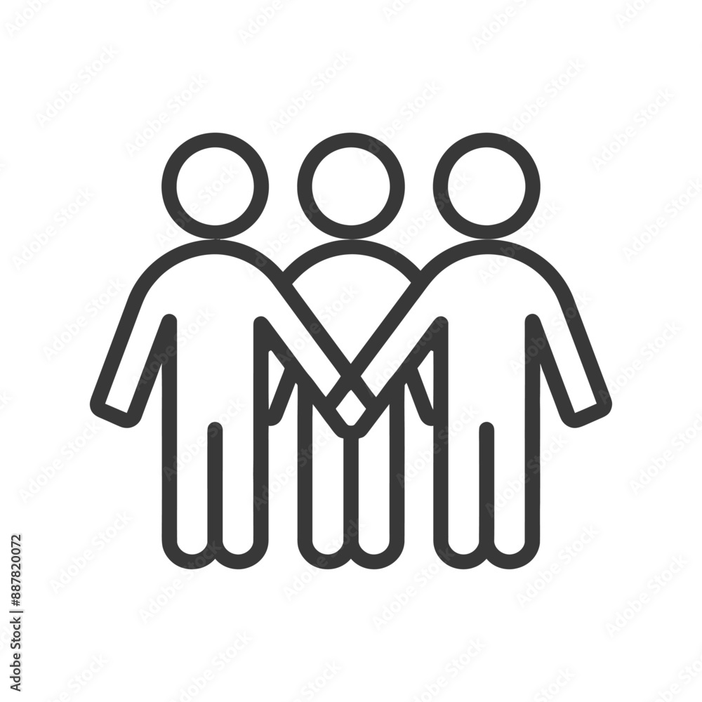 Poster three figures intertwined: unity and teamwork line icon