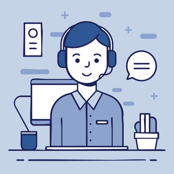 blue customer service agent with headset clip art preview