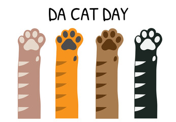 Cat cartoon paws with cat day celebration lettering