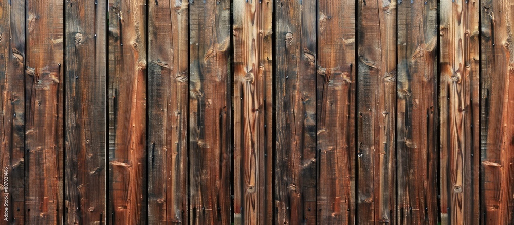 Poster Stock photo of a contemporary wooden fence panel in brown with a textured grain pattern ideal for adding text or graphics with copy space image