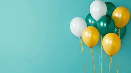 Colorful Birthday Balloons in Teal, Turquoise and Yellow. Contemporary Background.