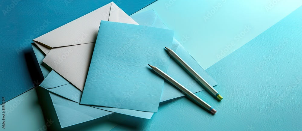 Poster Business stationery displayed with empty space for text or design on a paper backdrop with a copy space image