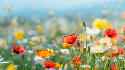 Obraz premium Colorful flowers as a panoramic background