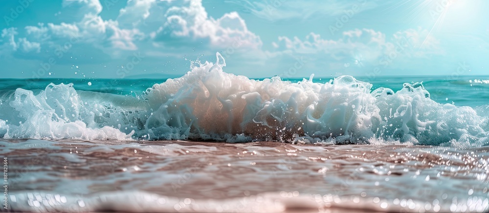Poster Beach wave with a clear sky in the background provides pristine copy space image