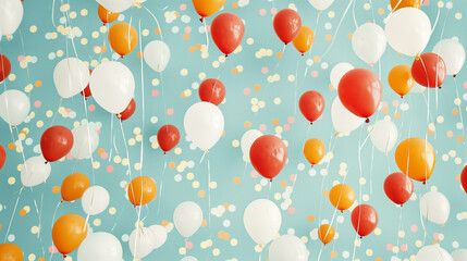 Contemporary Carnival Wallpaper, with Coral, Orange and Turquoise Balloons