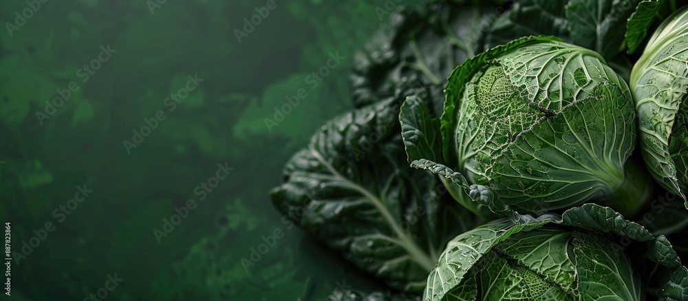 Poster cabbage close up on a green backdrop with copy space image available for text placement