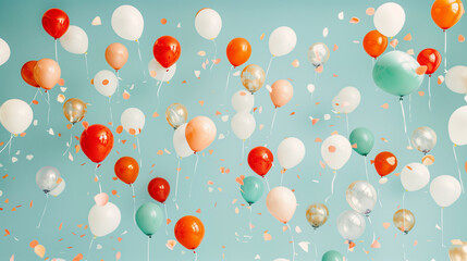 Contemporary Carnival Wallpaper, with Coral, Orange and Turquoise Balloons 