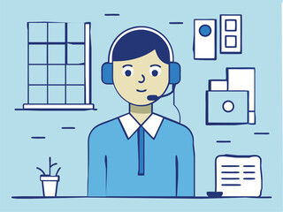 customer support line art vector art illustration