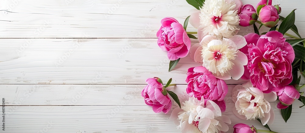 Canvas Prints white wooden background with copy space image featuring peonies