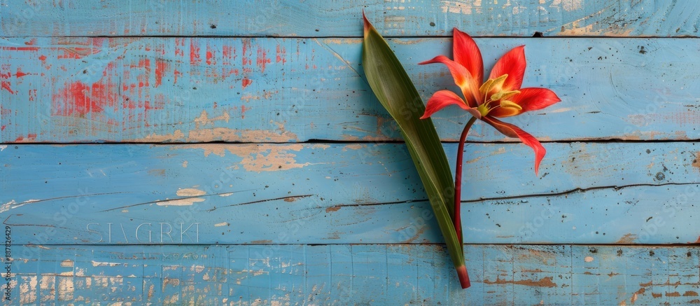Aufkleber a siam tulip is displayed on a rustic blue wooden backdrop with ample room for additional imagery
