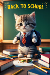Cute Kitten in School Uniform Ready for Class