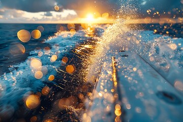 Sunset Bokeh Reflections On Boat Wake During Golden Hour