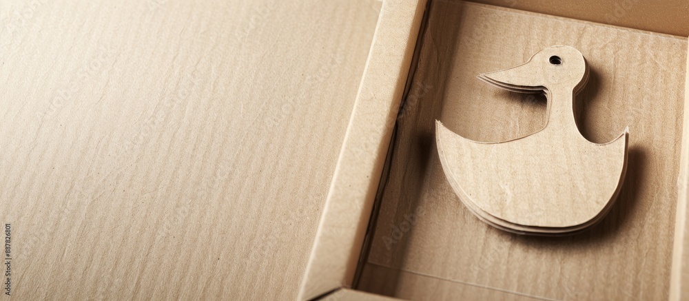 Poster kraft paper packaging template with a cut out duck shape in a cardboard box on a white background id