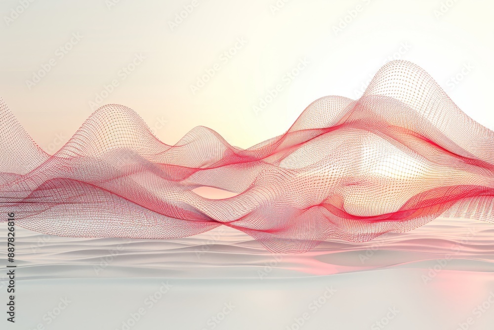 Poster abstract waves in red and white digital art dynamic and flowing soft and elegant