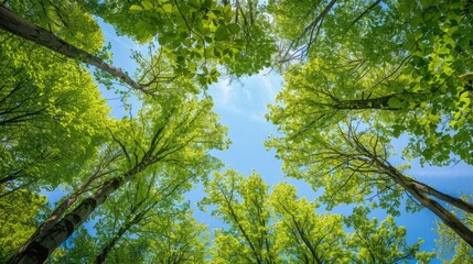Fototapeta premium Canopy of trees in forest against blue sky