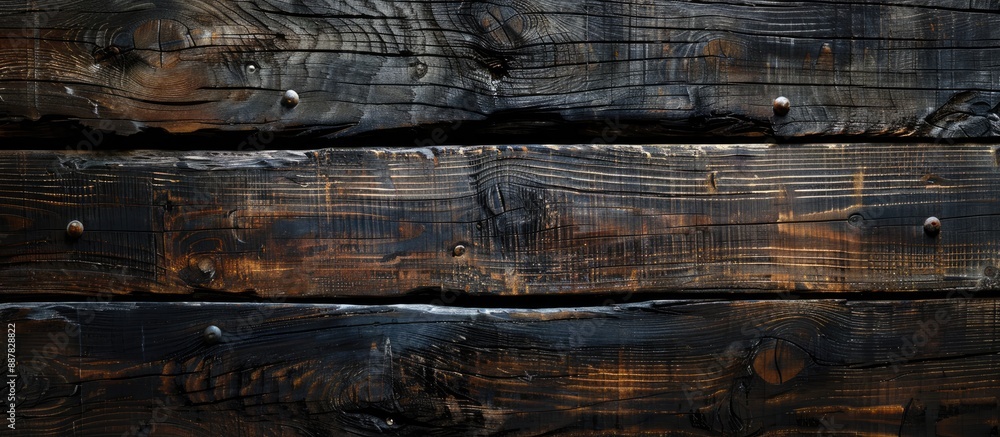 Poster old weathered wooden board providing a dark wood texture with a natural pattern for a copy space ima