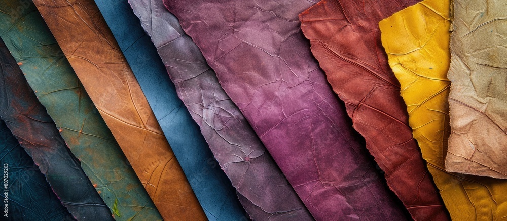 Poster close up multicolored sheets of paper against a dark leather backdrop providing ample copy space ima