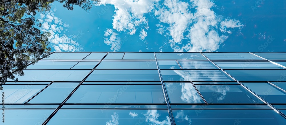 Poster Modern facade against the sky creating an abstract background with copy space image