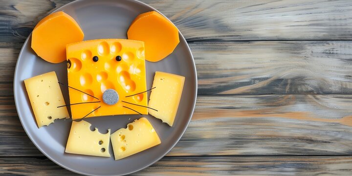 Cheese plate arranged as a mouse face, animal face food, fun party snack