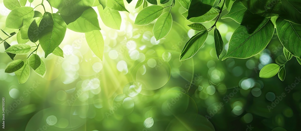 Aufkleber a tranquil scene of lush green leaves against a sunlit blurred backdrop ideal as a natural banner wi