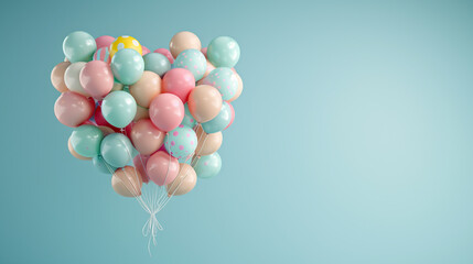 Multicolored Balloon Love Heart. Pink, Polka Dot and Striped Balloons arranged in a heart shape. 3D Render 