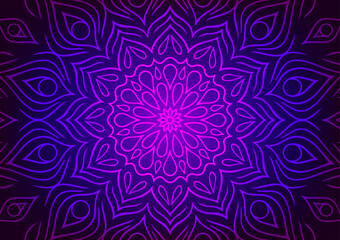 Blue mandala neon technology pattern background