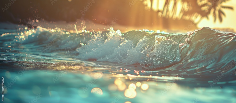 Poster tropical beach with sunlit waves creating an abstract background perfect as a copy space image for s