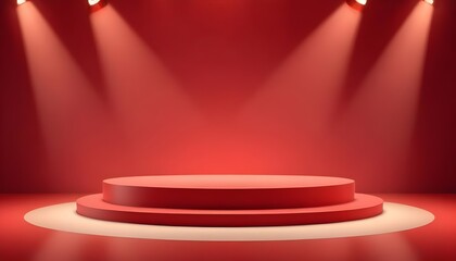 Fototapeta premium A red podium under spotlights against a red background
