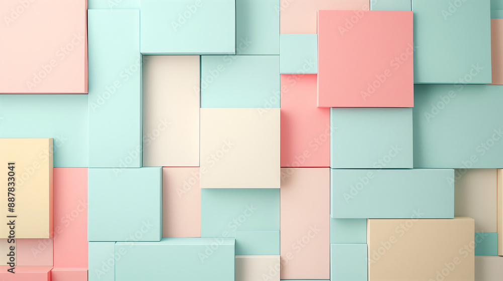 Poster pastel colored tech background with a geometric 3d structure. clean, minimal design with simple futu
