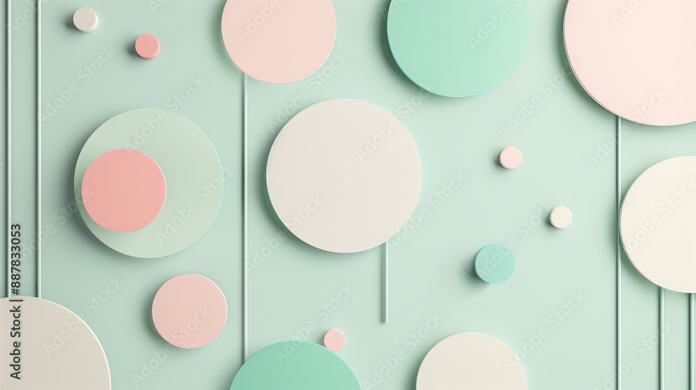 Poster pastel colored tech background with a geometric 3d structure. clean, minimal design with simple futu