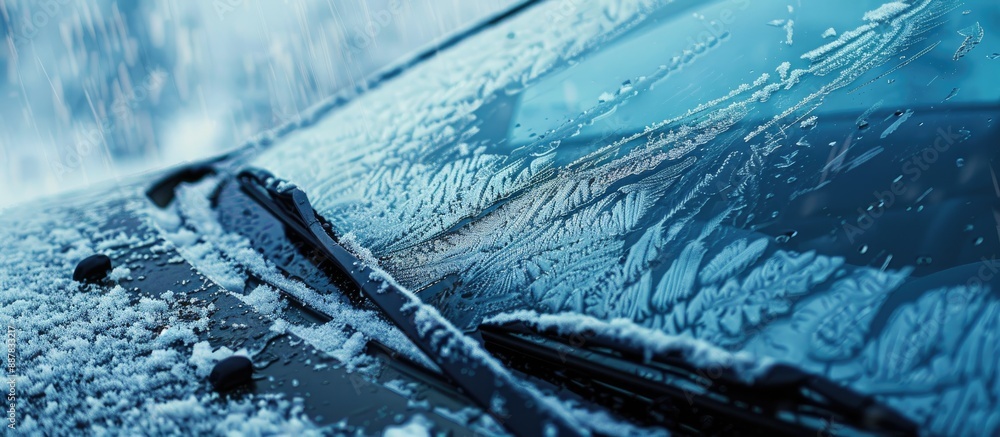 Aufkleber close up view of snowy windshield on a car in winter with ample copy space image included