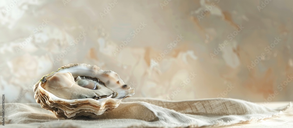 Poster A high quality Oyster Fine de Claire with a creamy texture displayed against a clean backdrop creating a professional look with copy space image