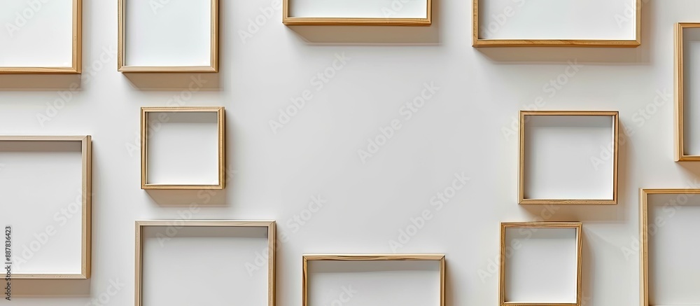 Poster View from above of square frames on a white surface with available copy space image