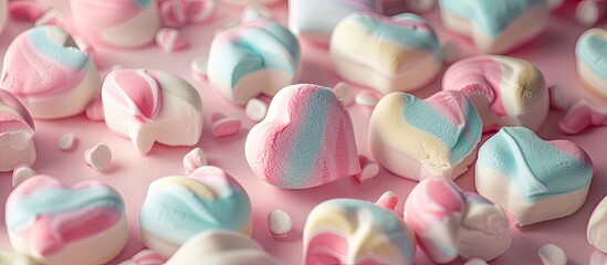 Heart shaped candy marshmallow with a hollow center is a sweet background for holiday occasions featuring pastel colors for a charming copy space image
