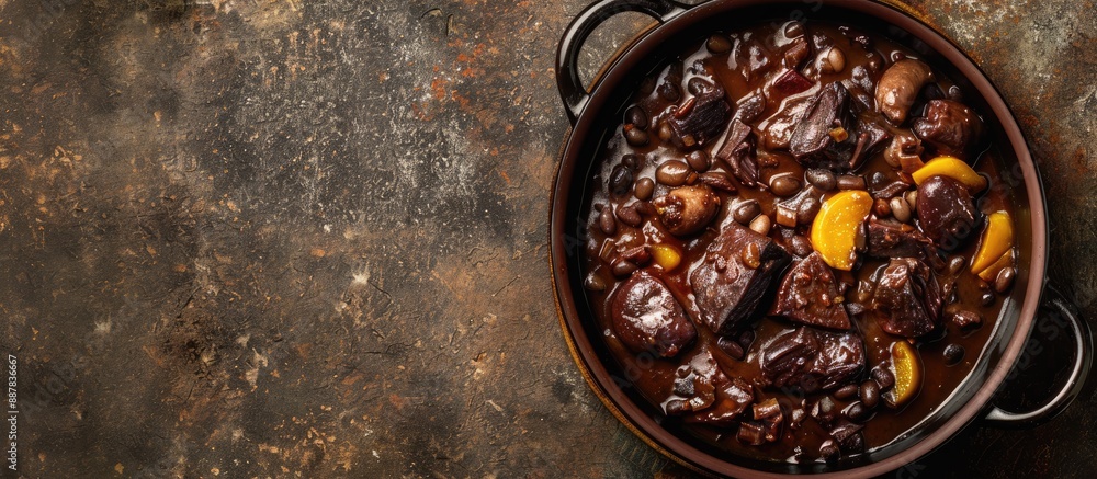 Poster top down view of a traditional brazilian feijoada dish with copy space image