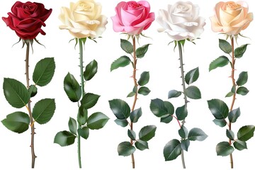 Red, pink and white roses set. Realistic vector EPS10. Beautiful elements for greetings, invitation or cards design isolated on white background.
