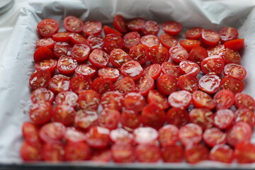 Roasted Tomatoes in Olive Oil,dry small tomatoes,cooking process,canned food,healthy home...