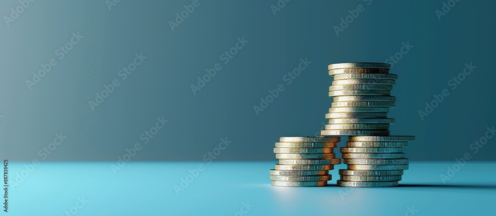 Poster money stacks on a blue backdrop ideal for a copy space image illustrating the concept of saving mone