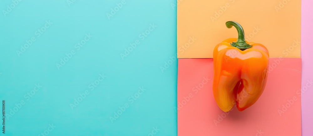 Aufkleber minimal style flat lay fashion concept featuring an orange pepper on a pastel color background with 