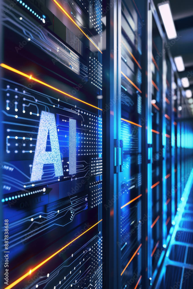Aufkleber complex network of servers powering a cutting-edge artificial intelligence system, symbolizing the f
