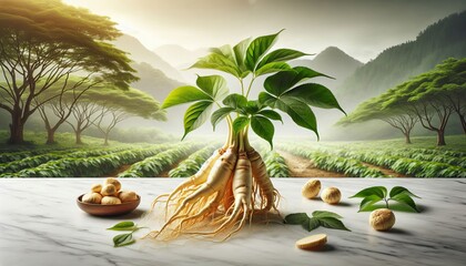 Obraz premium Rice stalks, rice stalks, eggplant, ginseng, Korean ginseng, yardlong beans, Thai herbs, okra, chilli, dried chili, Chinese cabbage, sugar cane, sugar