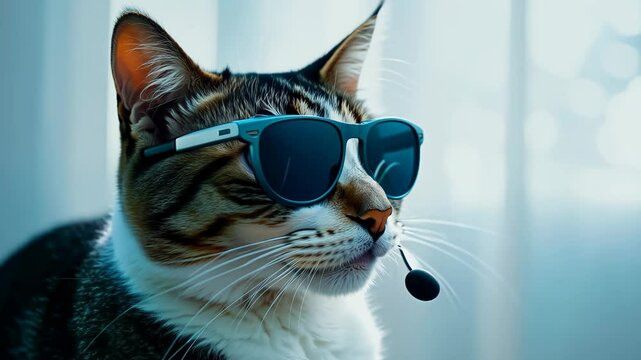 Cool Cat with Sunglasses and Headset