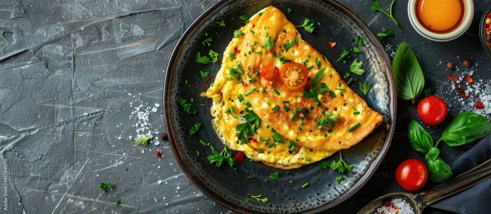 Leinwandbilder plate with an omelette on a table with generous copy space image