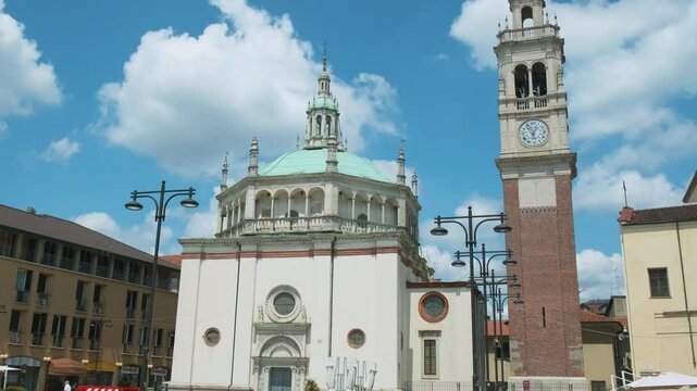 Historic center of Italian city. Busto Arsizio town with Santuario di Santa Maria di Piazza church in province of Varese, Lombardy, Italy. Travel destination