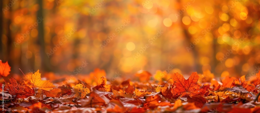 Poster vibrant fall foliage captured in a forest setting with an inviting copy space image