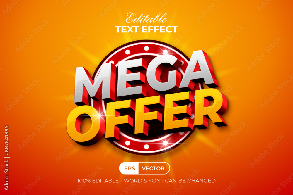 Aufkleber mega offer text effect 3d style. editable text effect.