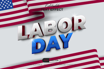 Labor day text effect white blue shiny style. Editable text effect.